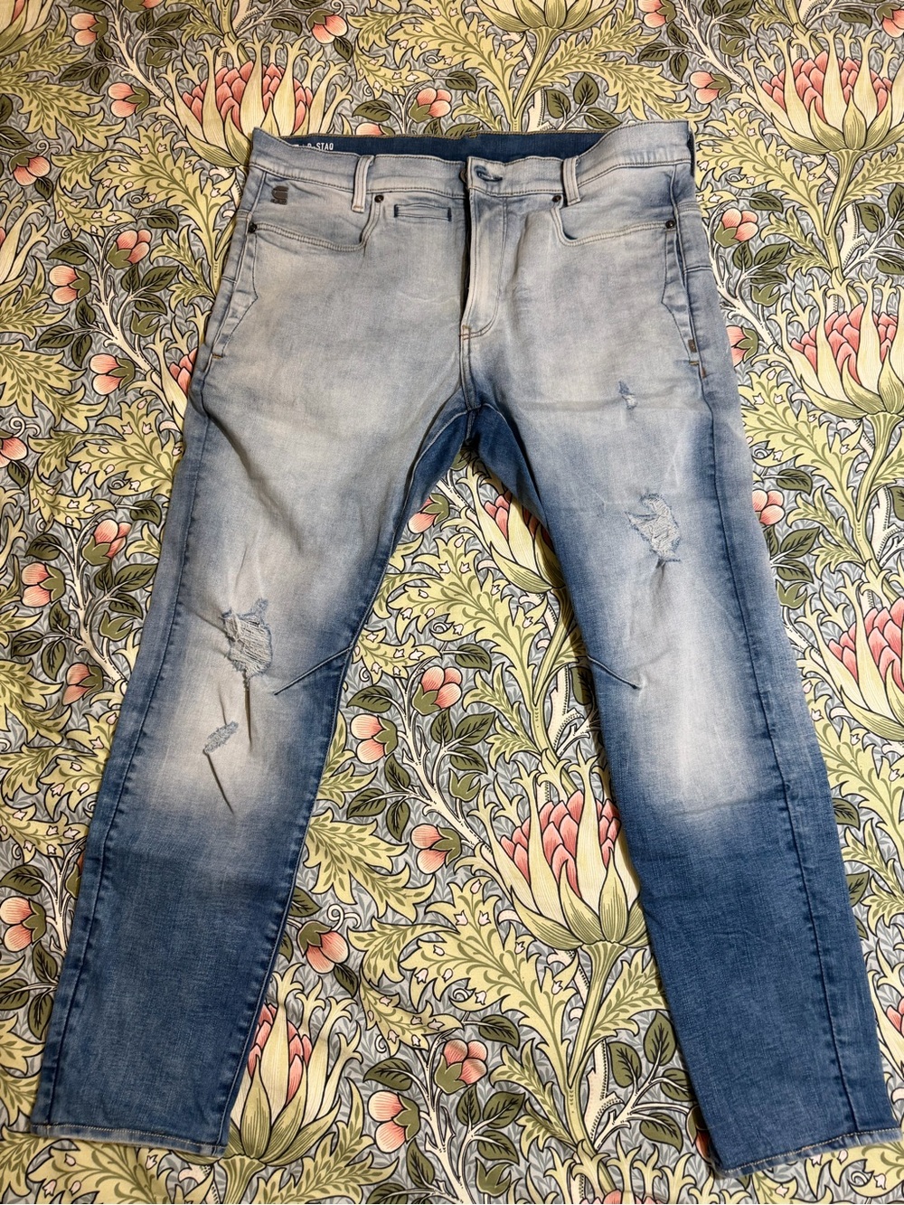G-Star Raw D-Staq 3-D Slim Men's Light Blue Washed Distressed Jeans Size 34/32